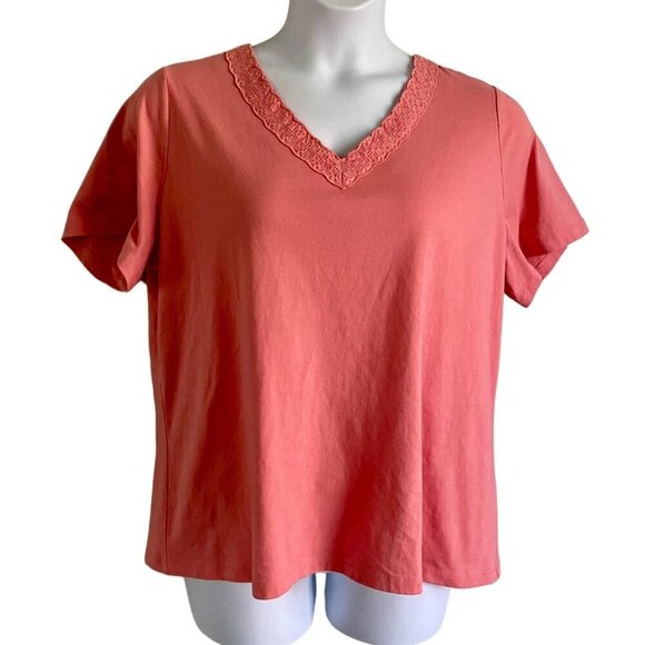 Coral Bay Woman Size 1X Short Sleeve Peach Top With Detailed Neckline NEW - Picture 2 of 9